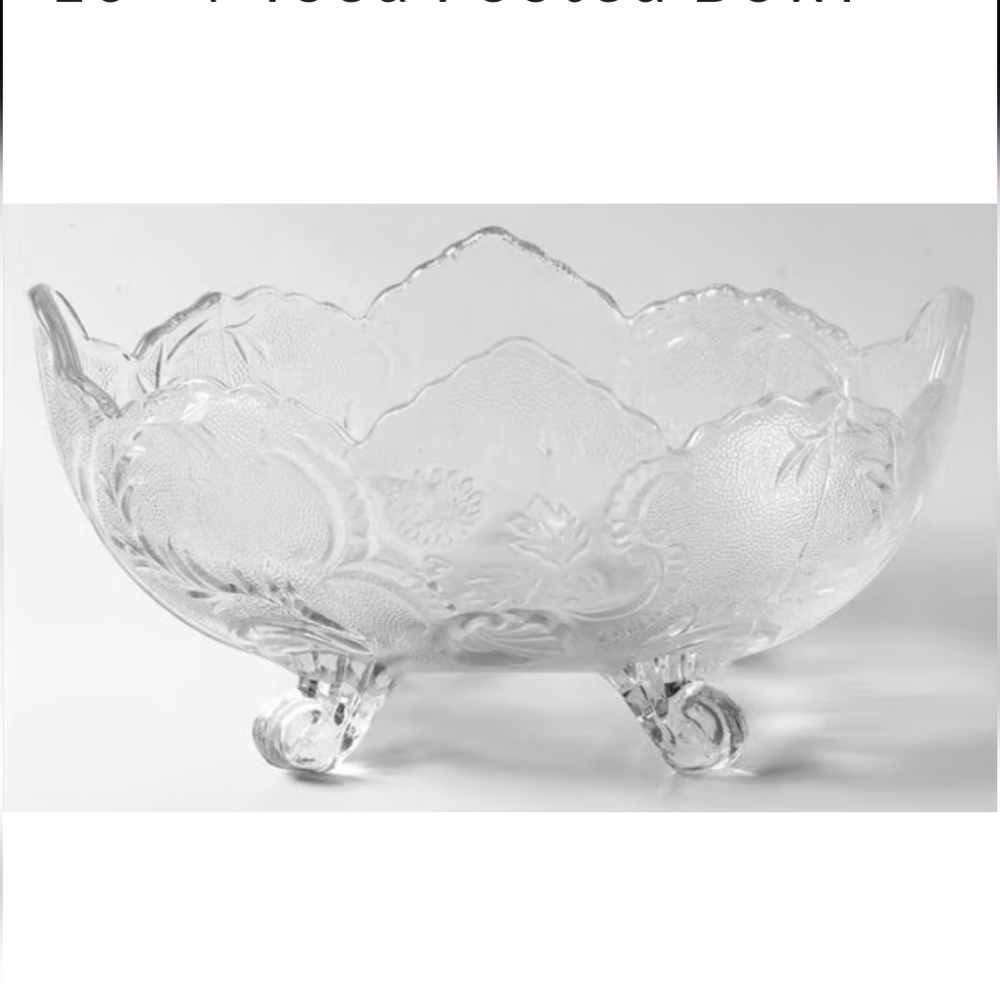 Vintage Jeanette Lombardi CLear Glass 10" 4 Toed Footed Fruit Serving Bowl